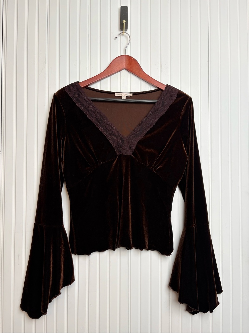 VTG Y2K Moa Moa Velvet Top S Babydoll Lace Flare Witchy Forest Fairy Whimsigoth